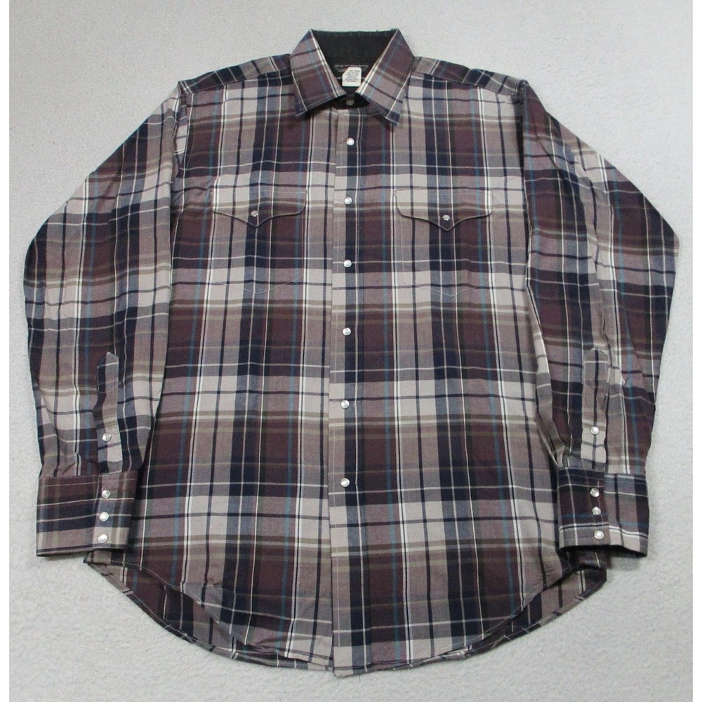 VTG Flying R Ranchwear Shirt Mens Medium Brown Plaid Western Pearl Snap Made USA